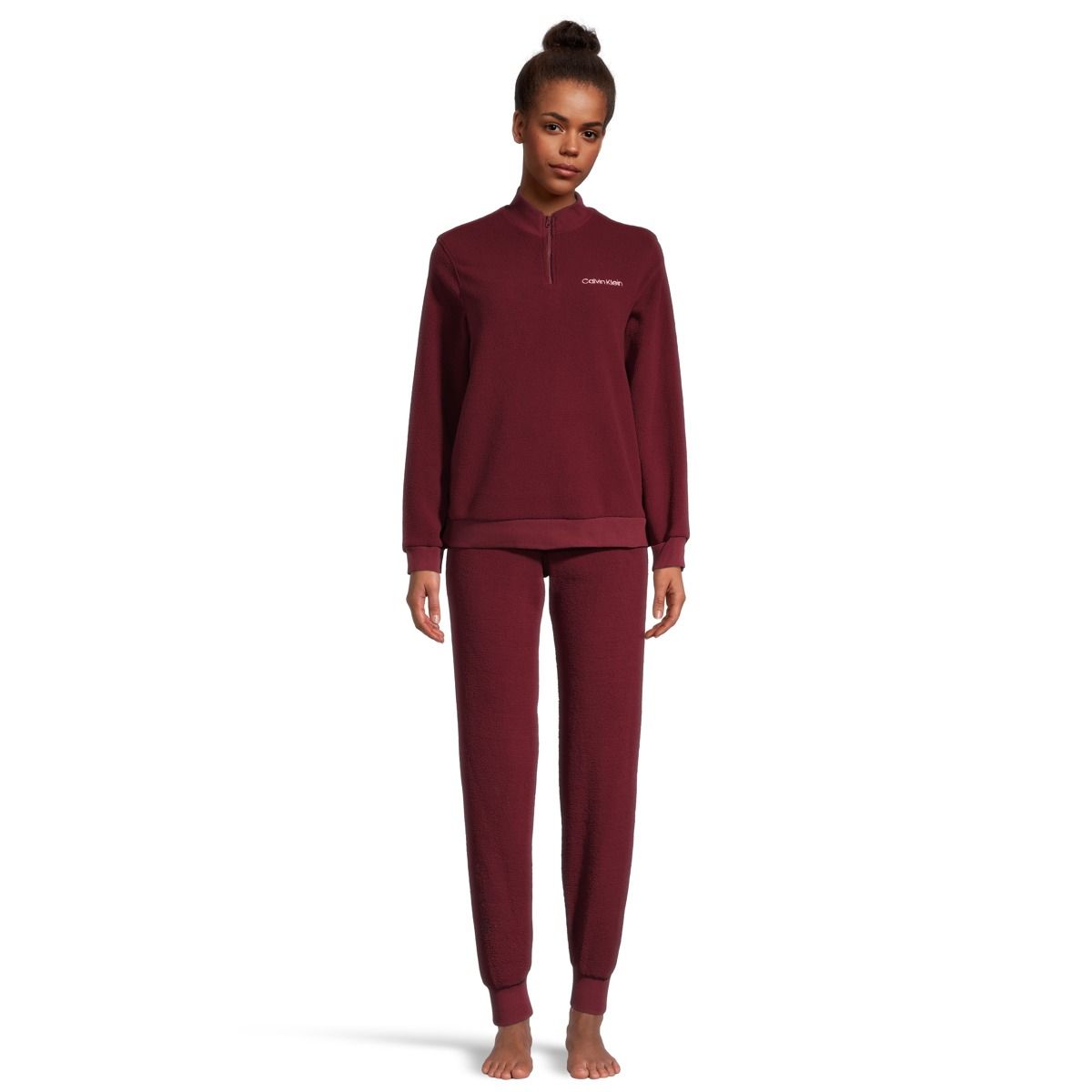 Calvin Klein Women's Quarter Zip Fleece Sweater and Jogger Pants Set