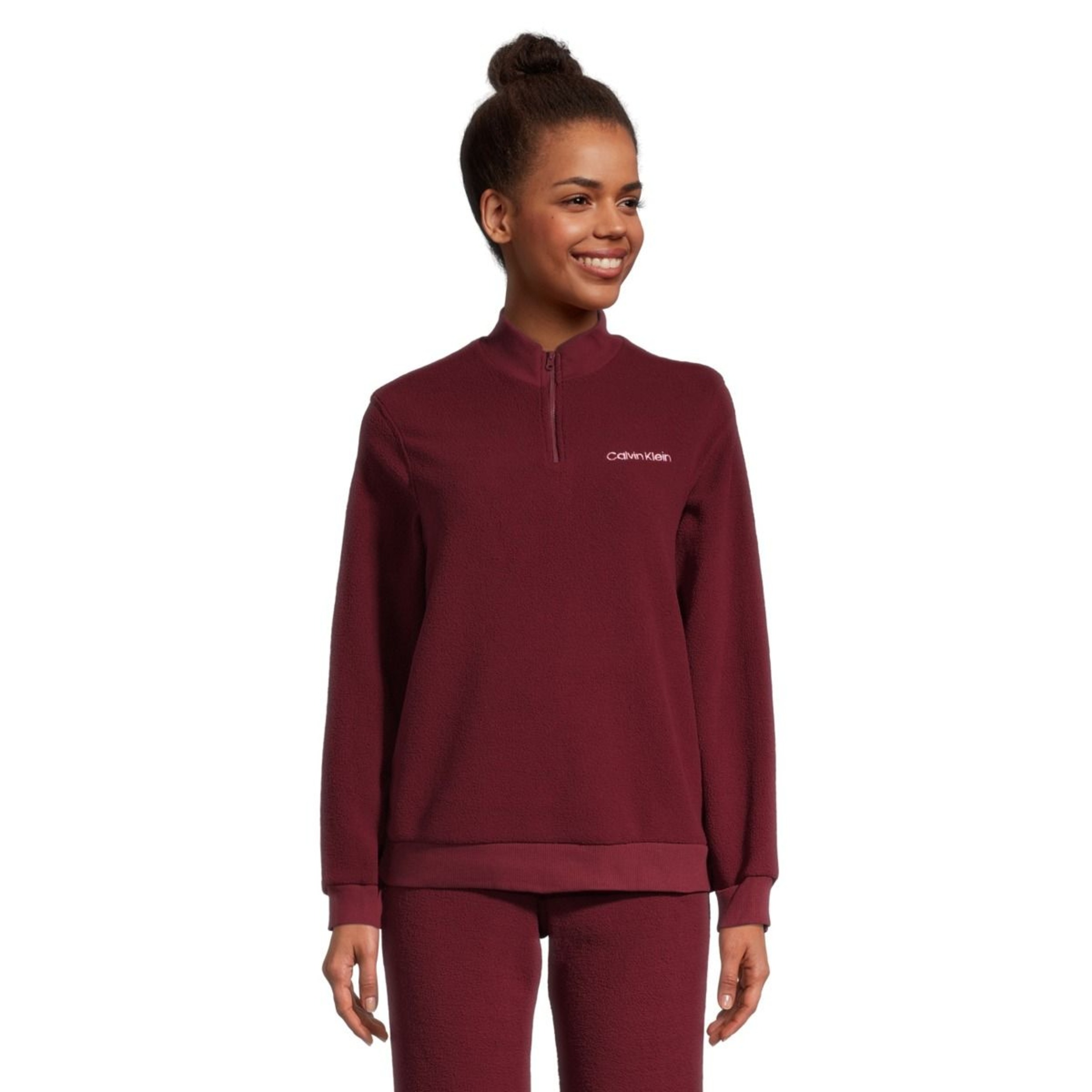 Calvin Klein Women's Quarter Zip Fleece Sweater and Jogger Pants Set