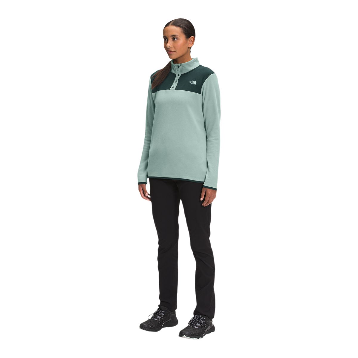 The North Face Women's TKA Glacier Snap Pullover Front_Angled_Left