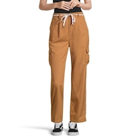 Vans Women's Shoe Lace Cargo Pants, Casual, Mid Rise, Wide Leg Front_Flat