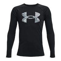 Under Armour Boys' Tech Logo Fill Long Sleeve Shirt, Kids, Crewneck, Quick Dry Front_Flat