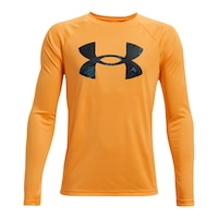 Under Armour Boys' Tech Logo Fill Long Sleeve Shirt, Kids, Crewneck, Quick Dry Front_Flat