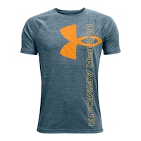 Under Armour Boys' Tech Split Logo Hybrid T Shirt, Kids, Crewneck, Quick Dry Front_Flat