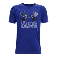 Under Armour Boys' Tech Hybrid Print Fill T Shirt, Kids, Crewneck, Graphic Front_Flat