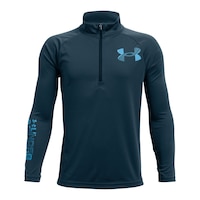Under Armour Boys' Tech Big Logo 1/2 Zip Long Sleeve Shirt, Kids, Quick Dry Front_Flat