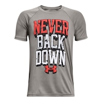 Under Armour Boys' Tech Never Back Down T Shirt, Kids, Crewneck Front_Flat