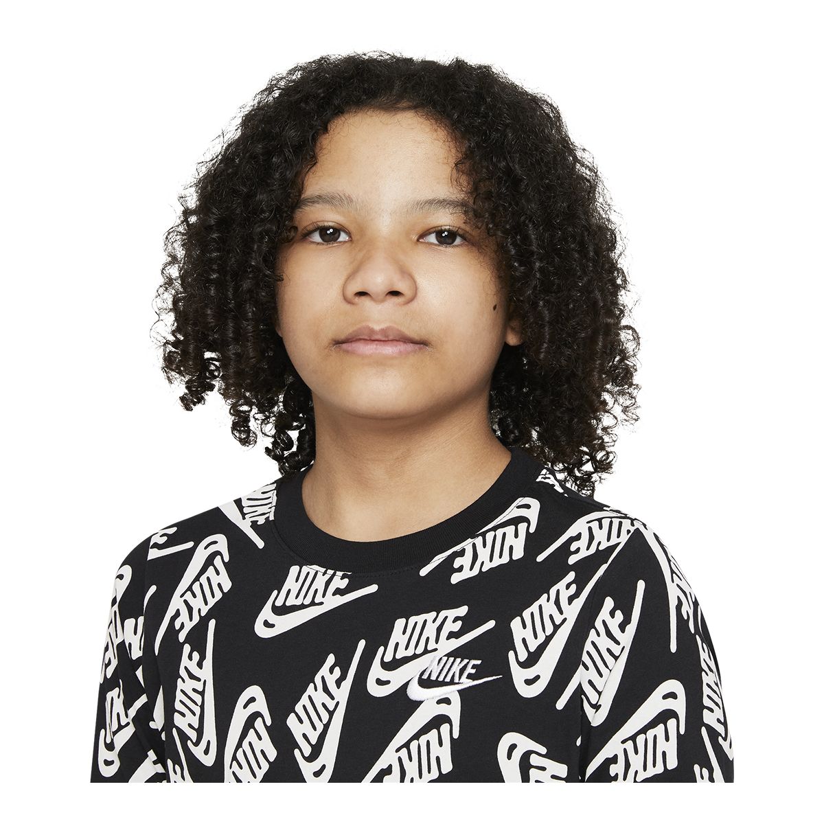 Nike Sportswear Boys' Futura All Over Print Long Sleeve Shirt, Kids', Crewneck, Graphic