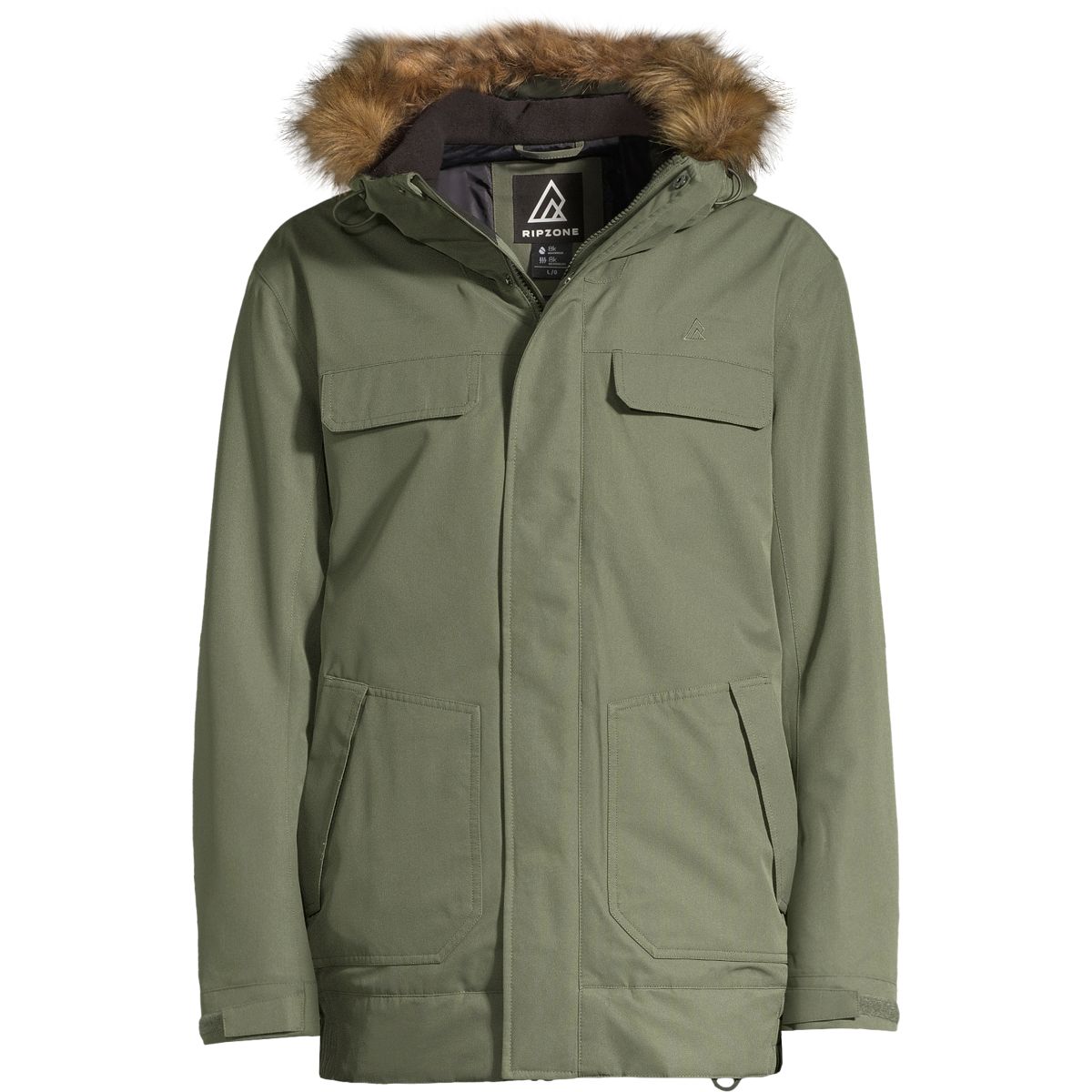 Ripzone Men's Sparwood Winter Ski Jacket, Long, Insulated Synthetic, Hooded, Waterproof