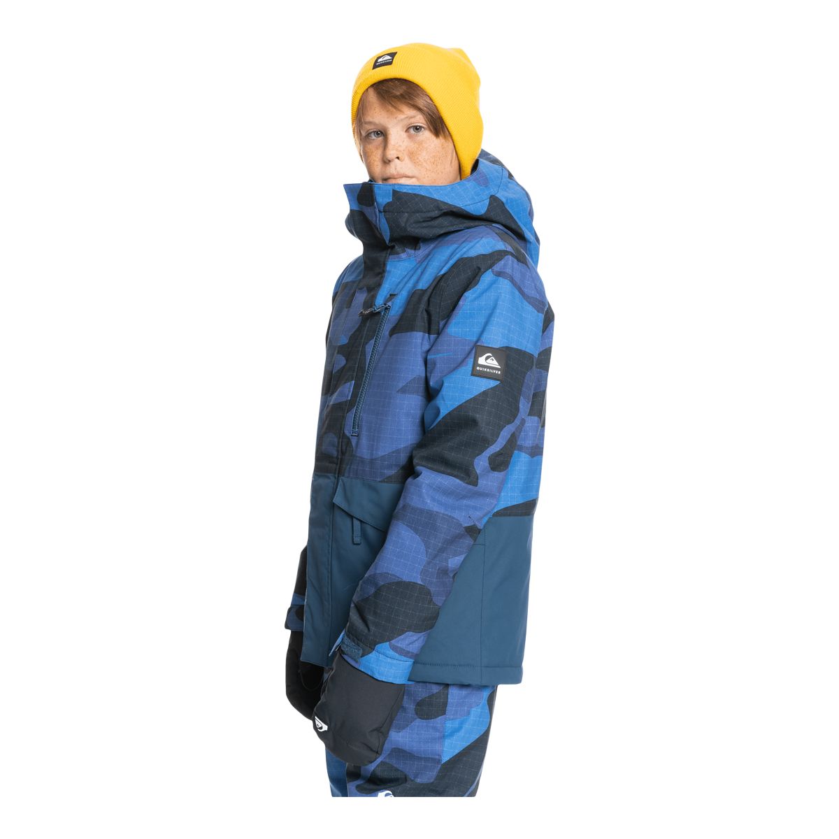 Quiksilver Boys' Mission Printed Block Winter Jacket, Kids', Ski, Insulated, Waterproof, Hooded