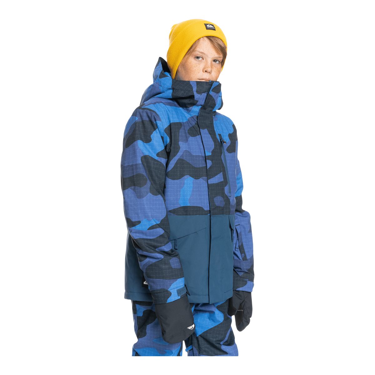Quiksilver Boys' Mission Printed Block Winter Jacket, Kids', Ski, Insulated, Waterproof, Hooded
