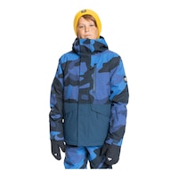 Quiksilver Boys' Mission Printed Block Winter Jacket, Kids', Ski, Insulated, Waterproof, Hooded Front_Flat
