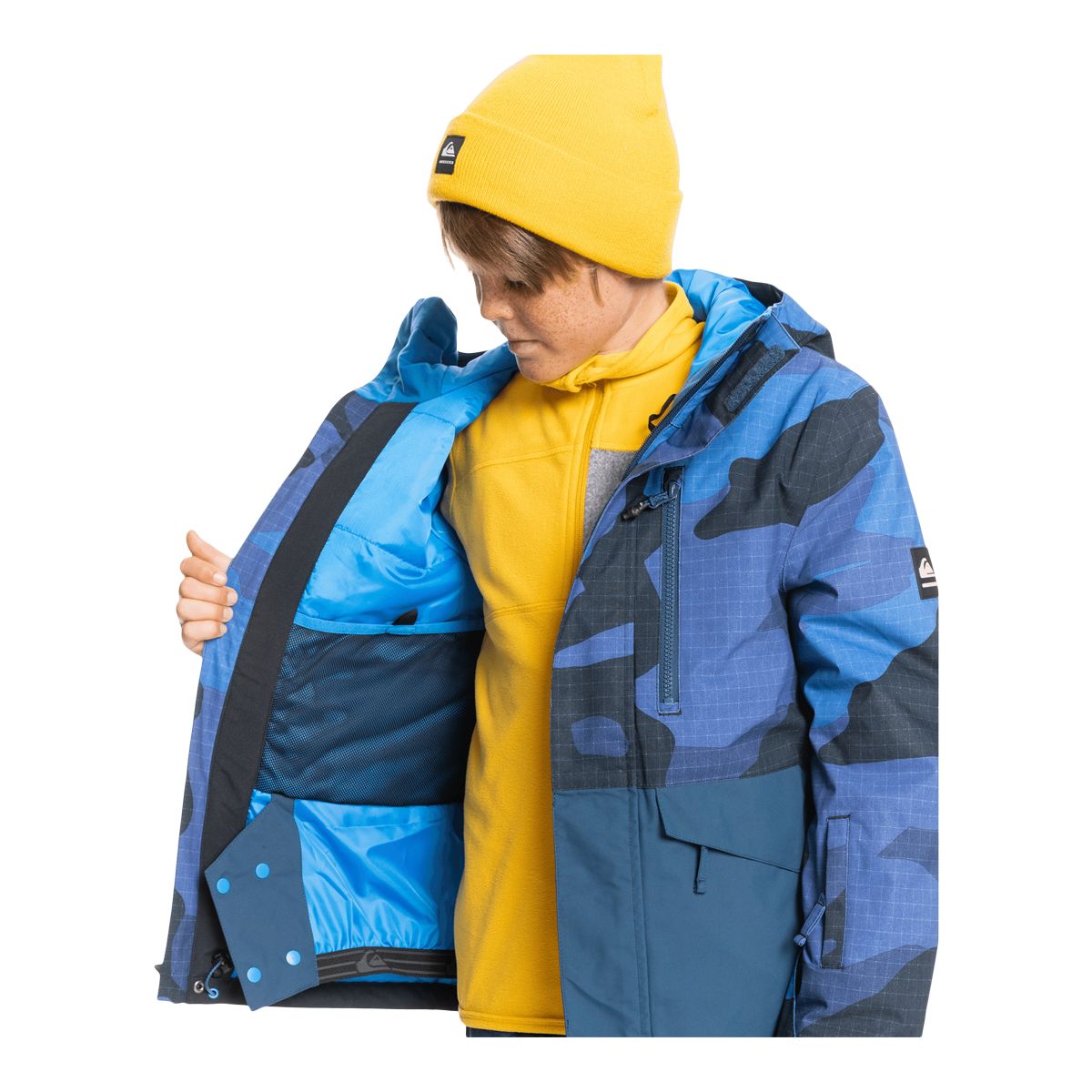 Quiksilver Boys' Mission Printed Block Winter Jacket, Kids', Ski, Insulated, Waterproof, Hooded