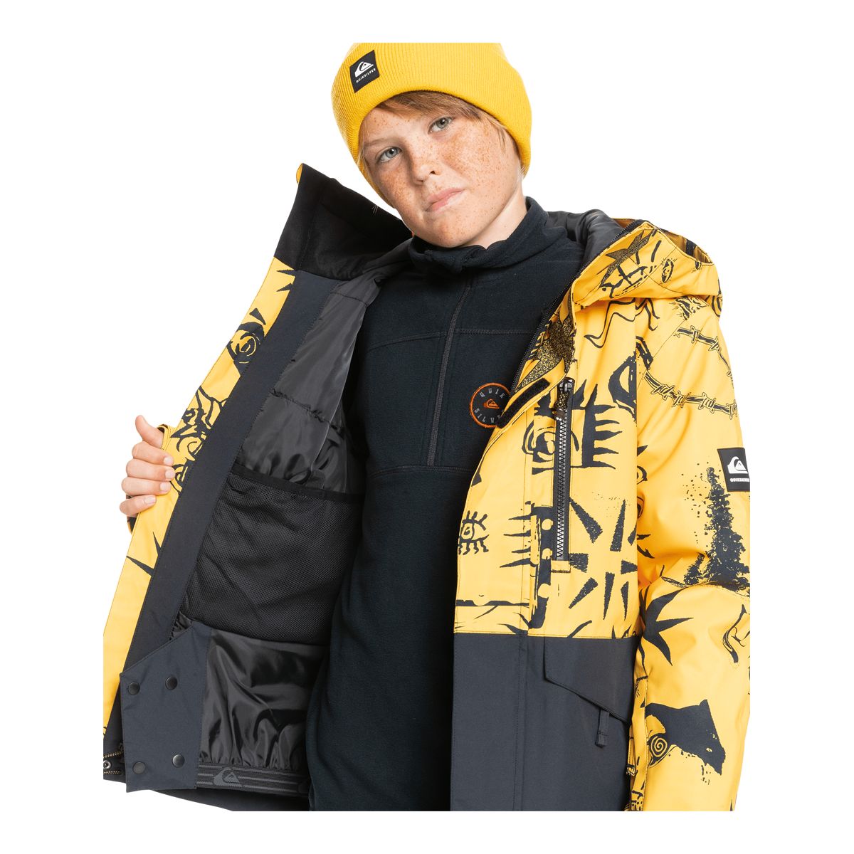 Quiksilver Boys' Mission Printed Block Winter Jacket, Kids', Ski, Insulated, Waterproof, Hooded