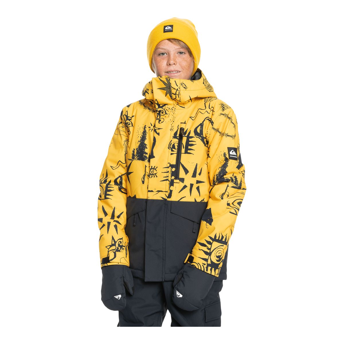 Quiksilver Boys' Mission Printed Block Winter Jacket, Kids', Ski, Insulated, Waterproof, Hooded