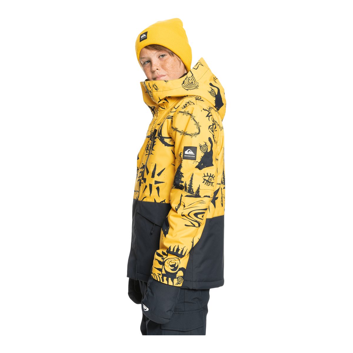 Quiksilver Boys' Mission Printed Block Winter Jacket, Kids', Ski, Insulated, Waterproof, Hooded