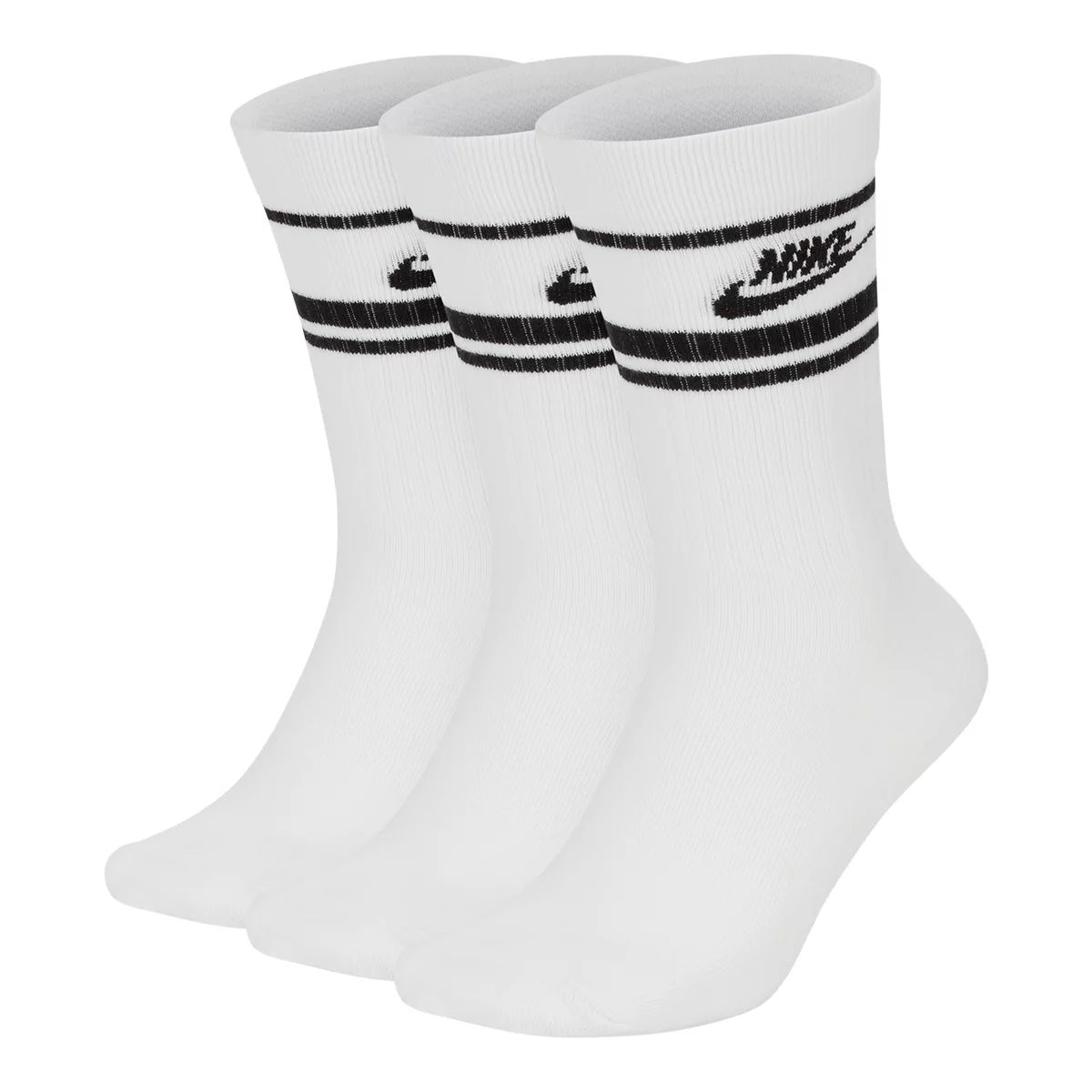 Nike Men’s Sportswear Futura Stripes Lightweight Compression Crew Sock - 3 Pack - White