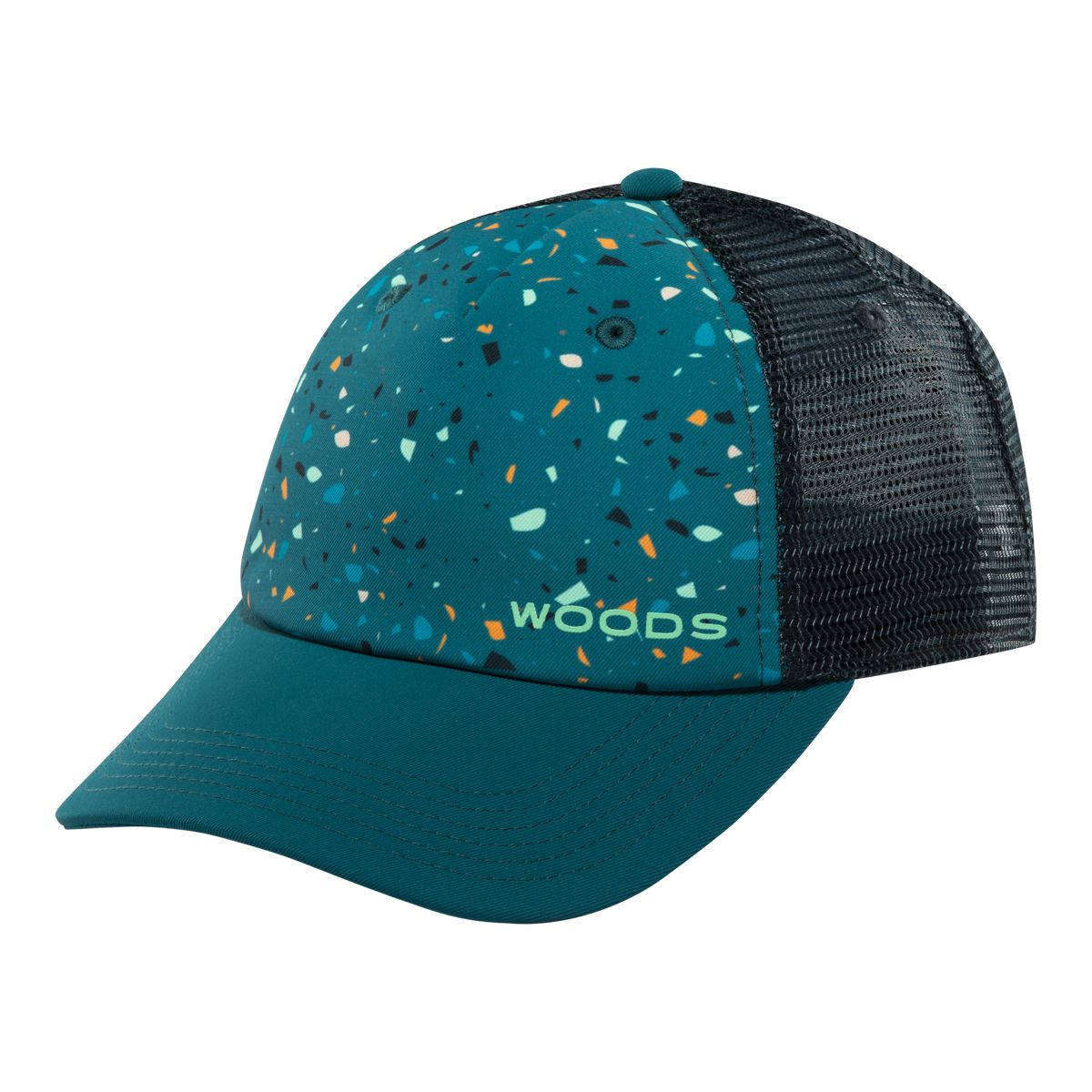 Woods Women's Terrazzo Trucker Snapback Hat Front_Three_Fourths_Angled_Left