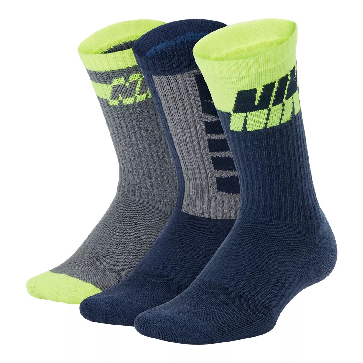 Nike Youth Cushion Crew Socks 3 Pack Front_Angled_Left