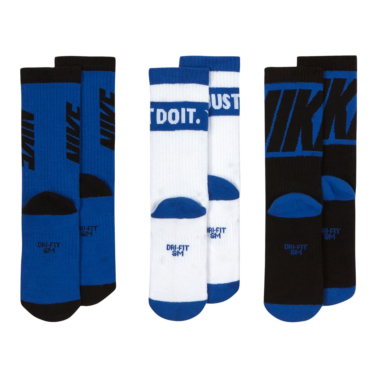 Nike Boys' Everyday HBR Cushioned Crew Socks - 3 Pack Bottom_Flat