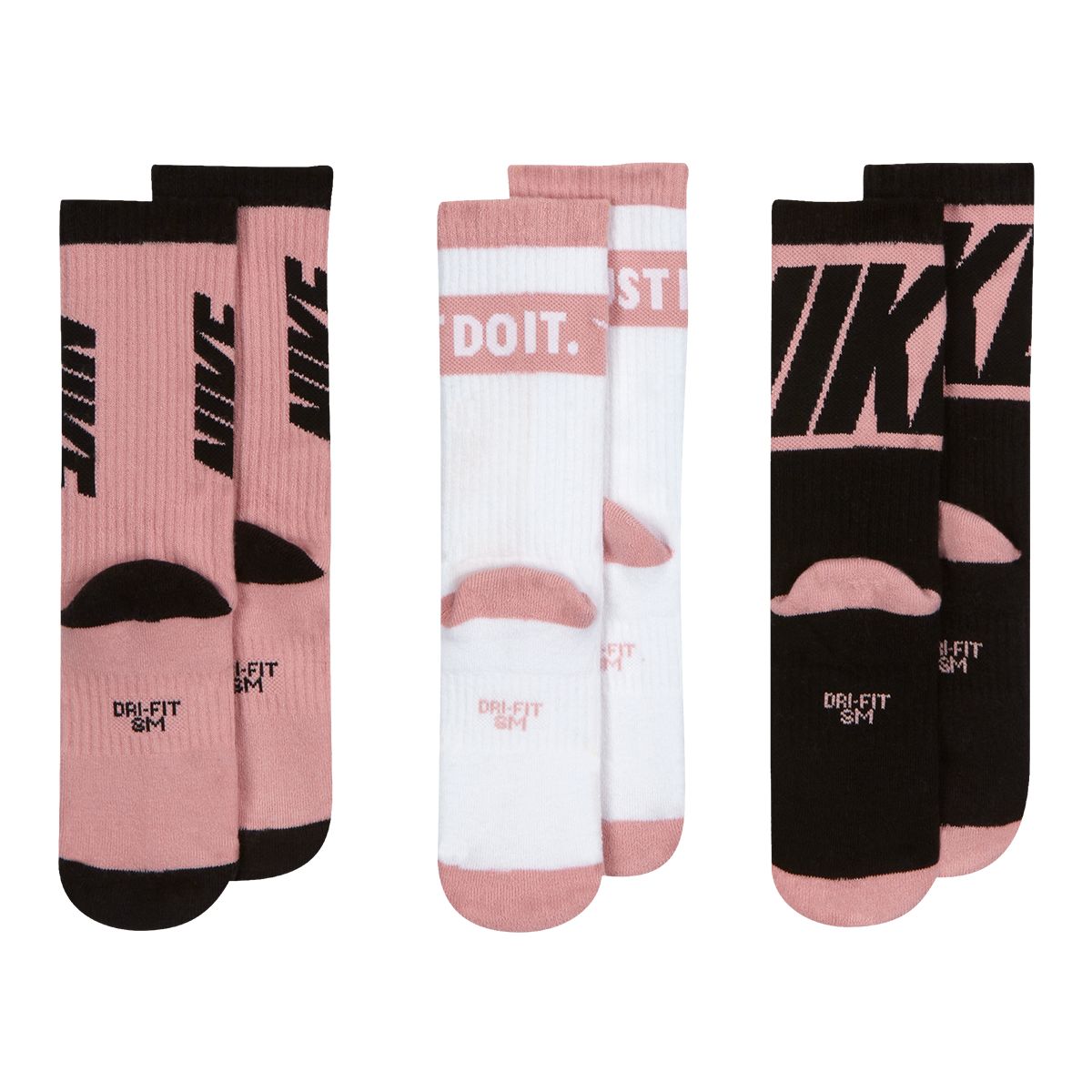 Nike Girls' Everyday Cushioned HBR Crew Socks - 3 Pack Overhead_Flat