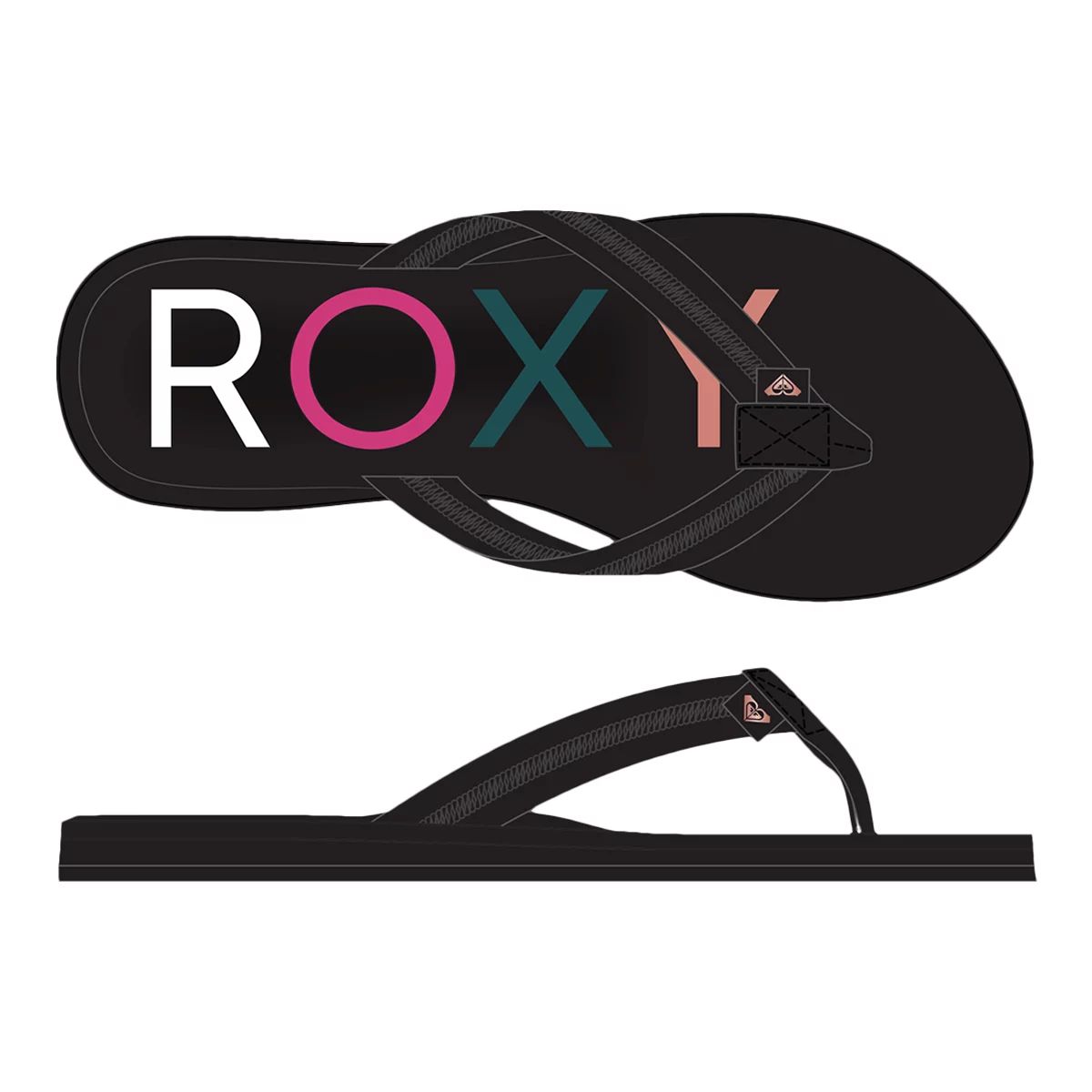 Black | Womens Roxy Thongs & Sandals Viva Glitter IV Thongs Black/Charcoal  | Navigate FP