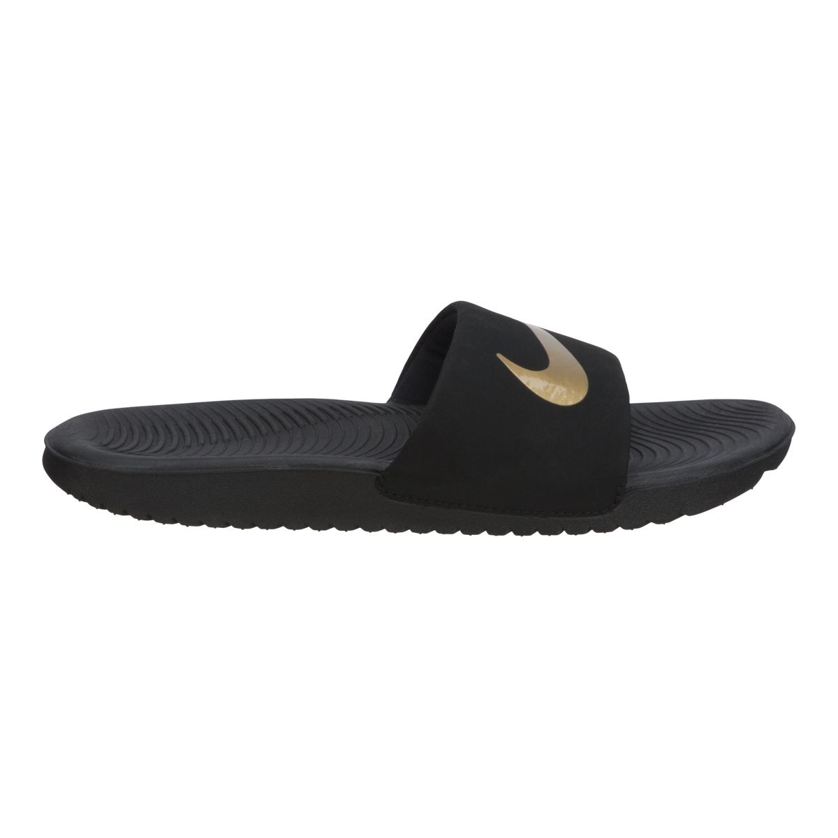 Nike black and gold slides hotsell